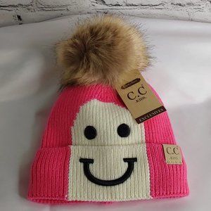 'C.C BEANIE' 'LINED POM-POM'  BEANIE 'HAPPY FACE'